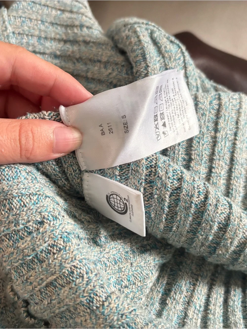 Ganni Ribbed Sweater in Light blue-Green with Black Trim